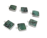 5Pcs Emerald Gemstone Charms, Sterling Silver Charms for Jewelry Making, May Birthstone Charms, 17.5X14mm