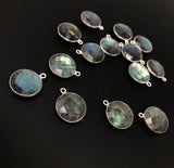 6 Pcs Labradorite Gemstone Charms, Sterling Silver Briolette Charms for Jewelry Making, DIY Jewelry Supplies, 19.5mmx16mm