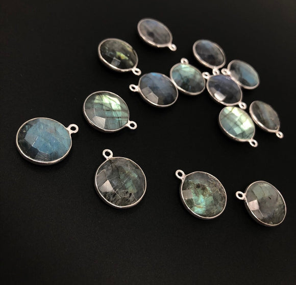 6 Pcs Labradorite Gemstone Charms, Sterling Silver Briolette Charms for Jewelry Making, DIY Jewelry Supplies, 19.5mmx16mm