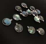 6 Pcs Labradorite Gemstone Charms, Sterling Silver Briolette Charms for Jewelry Making, DIY Jewelry Supplies, 19.5mmx16mm
