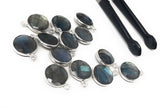 Labradorite Gemstone Charms, Sterling Silver Charms, DIY Jewelry Making Supplies, 15.5mmx12mm, 5Pcs