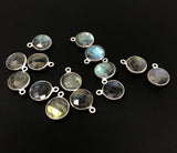 Labradorite Gemstone Charms, Sterling Silver Charms, DIY Jewelry Making Supplies, 15.5mmx12mm, 5Pcs