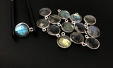 Labradorite Gemstone Charms, Sterling Silver Charms, DIY Jewelry Making Supplies, 15.5mmx12mm, 5Pcs