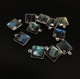 13 Pcs Labradorite Gemstone Charms, Sterling Silver Charms , Wholesale Bulk Jewelry Making Charms, 16.5mm - 17.5mm