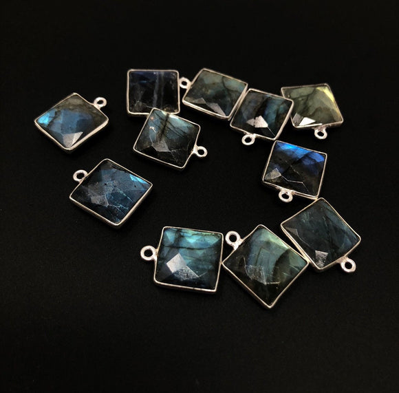 13 Pcs Labradorite Gemstone Charms, Sterling Silver Charms , Wholesale Bulk Jewelry Making Charms, 16.5mm - 17.5mm