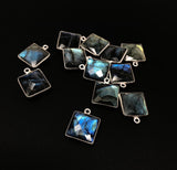 13 Pcs Labradorite Gemstone Charms, Sterling Silver Charms , Wholesale Bulk Jewelry Making Charms, 16.5mm - 17.5mm