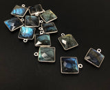 13 Pcs Labradorite Gemstone Charms, Sterling Silver Charms , Wholesale Bulk Jewelry Making Charms, 16.5mm - 17.5mm
