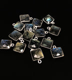 8Pcs / 10 Pcs Labradorite Gemstone Charms, Sterling Silver Briolette Charms , Wholesale Jewelry Supplies, 14.5mm x 11mm