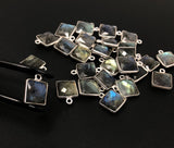 8Pcs / 10 Pcs Labradorite Gemstone Charms, Sterling Silver Briolette Charms , Wholesale Jewelry Supplies, 14.5mm x 11mm
