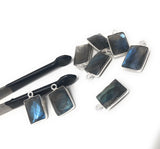 7 Pcs Labradorite Gemstone Charms, Sterling Silver Briolette Charms , Wholesale Jewelry Findings, Jewelry Making, Jewelry Supplies, 17x10mm