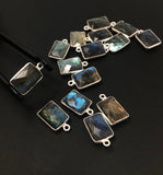 4 Pcs Labradorite Gemstone Charms, Sterling Silver Briolette Charms , Wholesale Jewelry Findings, Jewelry Making, Jewelry Supplies, 16x9mm
