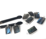 4 Pcs Labradorite Gemstone Charms, Sterling Silver Briolette Charms , Wholesale Jewelry Findings, Jewelry Making, Jewelry Supplies, 16x9mm