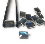 4 Pcs Labradorite Gemstone Charms, Sterling Silver Briolette Charms , Wholesale Jewelry Findings, Jewelry Making, Jewelry Supplies, 16x9mm
