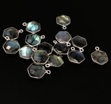 7Pcs Labradorite Gemstone Charms, Sterling Silver Briolette Charms , Wholesale Jewelry Making Supplies, 16.25x12.5mm