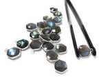 7Pcs Labradorite Gemstone Charms, Sterling Silver Briolette Charms , Wholesale Jewelry Making Supplies, 16.25x12.5mm