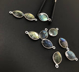 5 Pcs Labradorite Gemstone Charms, Sterling Silver Briolette Charms , Wholesale Jewelry Findings, Jewelry Making, Jewelry Supplies, 18x11mm