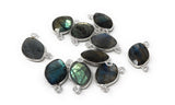 Labradorite Gemstone Connector, Sterling Silver Double Bail Connector Charms, Jewelry findings for DIY Jewelry Making, 17x11mm, 8 Pcs