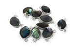 Labradorite Gemstone Connector, Sterling Silver Double Bail Connector Charms, Jewelry findings for DIY Jewelry Making, 17x11mm, 8 Pcs