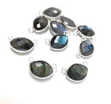Labradorite Gemstone Connector, Sterling Silver Double Bail Connector Charms, Jewelry findings for DIY Jewelry Making, 17x11mm, 8 Pcs