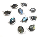 Labradorite Gemstone Connector, Sterling Silver Double Bail Connector Charms, Jewelry findings for DIY Jewelry Making, 17x11mm, 8 Pcs