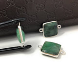 3Pcs Emerald Connectors, Gemstone Connectors, Silver Connectors, Jewelry Making, Jewelry Supplies, Jewelry findings, DIY Jewelry, 20X14mm