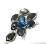 Labradorite gemstone connectors set in 925 sterling silver with blue green and gray flash natural stone jewelry making supplies