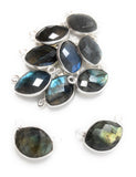 10 Pcs Labradorite Gemstone Connector, Sterling Silver Connector Charms for DIY Jewelry Making, 15x9.5mm
