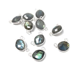 10 Pcs Labradorite Gemstone Connector, Sterling Silver Connector Charms for DIY Jewelry Making, 15x9.5mm