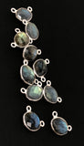10 Pcs Labradorite Gemstone Connector, Sterling Silver Connector Charms for DIY Jewelry Making, 15x9.5mm