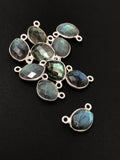10 Pcs Labradorite Gemstone Connector, Sterling Silver Connector Charms for DIY Jewelry Making, 15x9.5mm