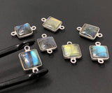 7 Pcs Labradorite Gemstone Sterling Silver Connectors, Wholesale Jewelry Findings for Jewelry Making, Briolette Connectors, 17.5x11mm