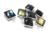 7 Pcs Labradorite Gemstone Sterling Silver Connectors, Wholesale Jewelry Findings for Jewelry Making, Briolette Connectors, 17.5x11mm