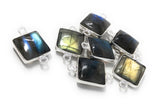 7 Pcs Labradorite Gemstone Sterling Silver Connectors, Wholesale Jewelry Findings for Jewelry Making, Briolette Connectors, 17.5x11mm