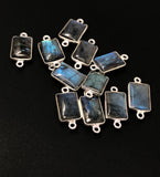 Labradorite Gemstone Connector, Sterling Silver Connectors Charms, Jewelry Findings for DIY Jewelry Making, 20x9mm, 5Pcs