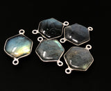 5Pcs Labradorite Gemstone Connector, Sterling Silver Connector Charms for Jewelry Making, 23x15mm