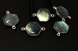 5Pcs Labradorite Gemstone Connector, Sterling Silver Connector Charms for Jewelry Making, 23x15mm