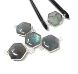 5Pcs Labradorite Gemstone Connector, Sterling Silver Connector Charms for Jewelry Making, 23x15mm