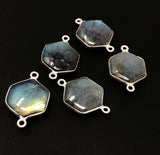 5Pcs Labradorite Gemstone Connector, Sterling Silver Connector Charms for Jewelry Making, 23x15mm