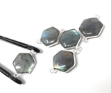5Pcs Labradorite Gemstone Connector, Sterling Silver Connector Charms for Jewelry Making, 23x15mm