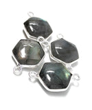 4 Pcs Labradorite Gemstone Sterling Silver Connectors, Wholesale Jewelry Findings for Jewelry Making, Briolette Connectors, 19.5x12mm