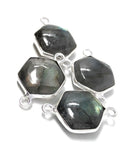 4 Pcs Labradorite Gemstone Sterling Silver Connectors, Wholesale Jewelry Findings for Jewelry Making, Briolette Connectors, 19.5x12mm