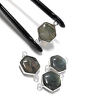 4 Pcs Labradorite Gemstone Sterling Silver Connectors, Wholesale Jewelry Findings for Jewelry Making, Briolette Connectors, 19.5x12mm