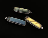 3 Pcs Labradorite Gemstone Charms, Sterling Silver Bar Charms, Wholesale Jewelry Findings for Jewelry Making, Briolette Charms, 31.75x10.5mm
