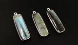 3 Pcs Labradorite Gemstone Charms, Sterling Silver Bar Charms, Wholesale Jewelry Findings for Jewelry Making, Briolette Charms, 31.75x10.5mm