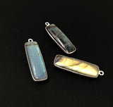 3 Pcs Labradorite Gemstone Charms, Sterling Silver Bar Charms, Wholesale Jewelry Findings for Jewelry Making, Briolette Charms, 31.75x10.5mm