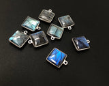 Labradorite Gemstone Charms, Sterling Silver Charms , Wholesale Jewelry Making Supplies, 6 Pcs of 17x14mm