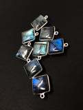 Labradorite Gemstone Charms, Sterling Silver Charms , Wholesale Jewelry Making Supplies, 6 Pcs of 17x14mm