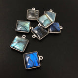 Labradorite Gemstone Charms, Sterling Silver Charms , Wholesale Jewelry Making Supplies, 6 Pcs of 17x14mm