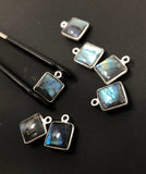 7 Pcs Labradorite Gemstone Charms, Sterling Silver Briolette Charms, Wholesale Jewelry Findings, Jewelry Making, Jewelry Supplies, 14.5x11mm