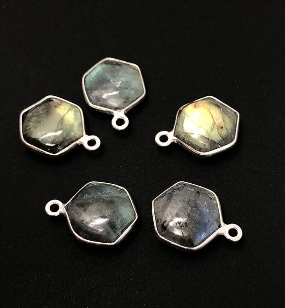 5 Pcs Labradorite Gemstone Charms, Sterling Silver Charms , Wholesale Jewelry Findings, Jewelry Making, Jewelry Supplies, 19.5x15.5mm